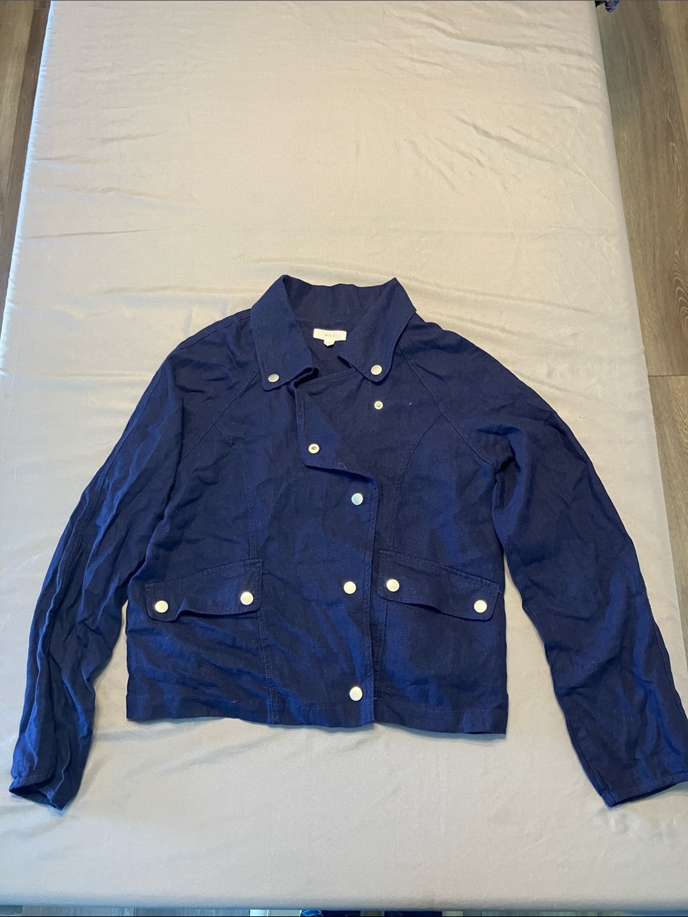 mine Navy Snap-Front Cropped Bomber Jacket